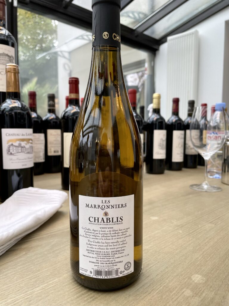 2021 Les Marronniers, Chablis (back label)