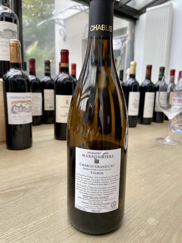2021 Les Marronniers, Chablis Grand Cru, Valmur (back label)