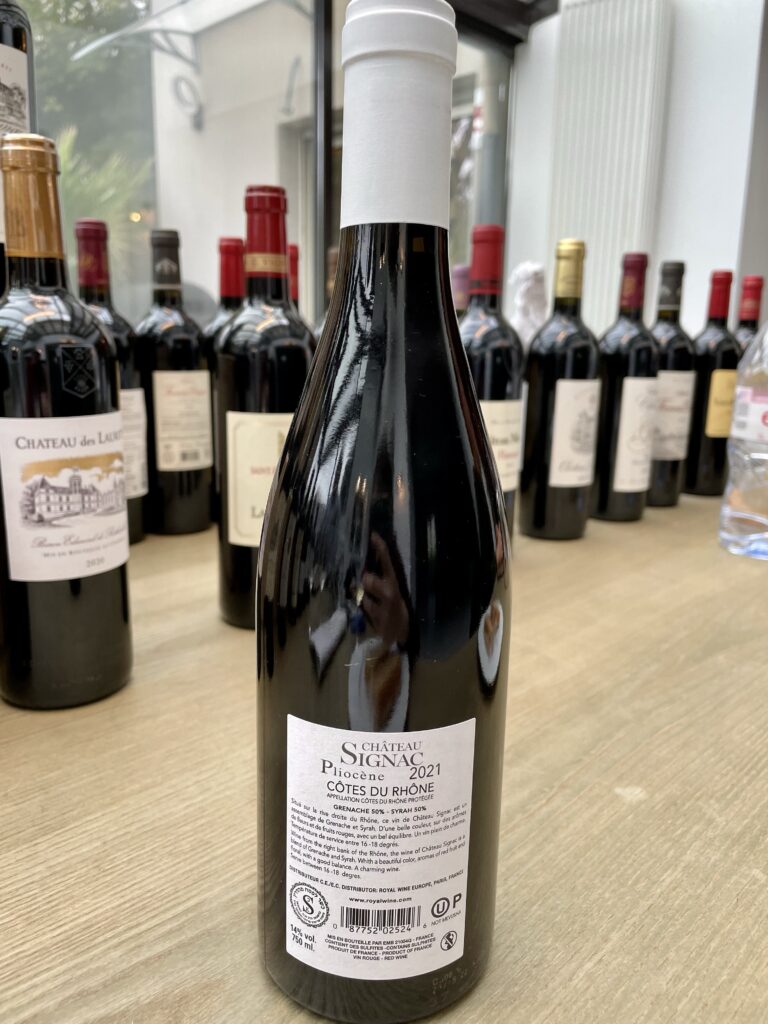 2021 Chateau Signac, Pilocene, Cotes du Rhone (back label)