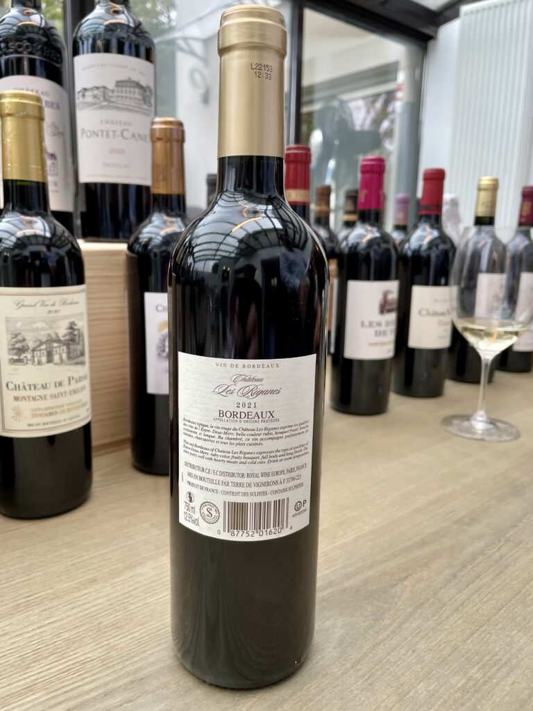 2021 Chateau Les Riganes, Bordeaux (back label)