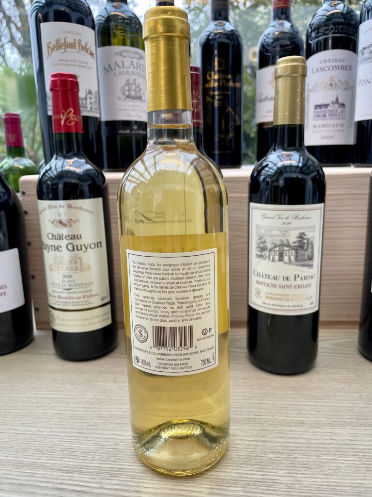 2020 Chateau Piada, Sauternes (back label)