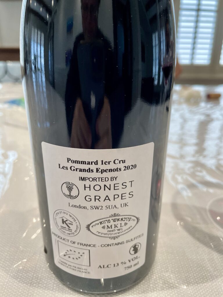 2020 Domaine de Montille, Pommard, Premier Cru, Les Grands Epenots (back label)