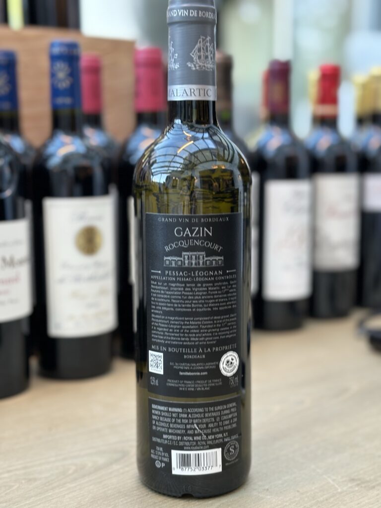 2021 Chateau Gazin Rocquencourt, Blanc, Pessac-Leognan (back label)