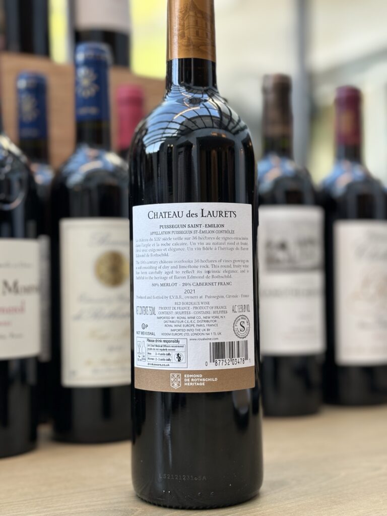 2021 Chateau des Laurets, Puisseguin Saint-Emilion (back label)