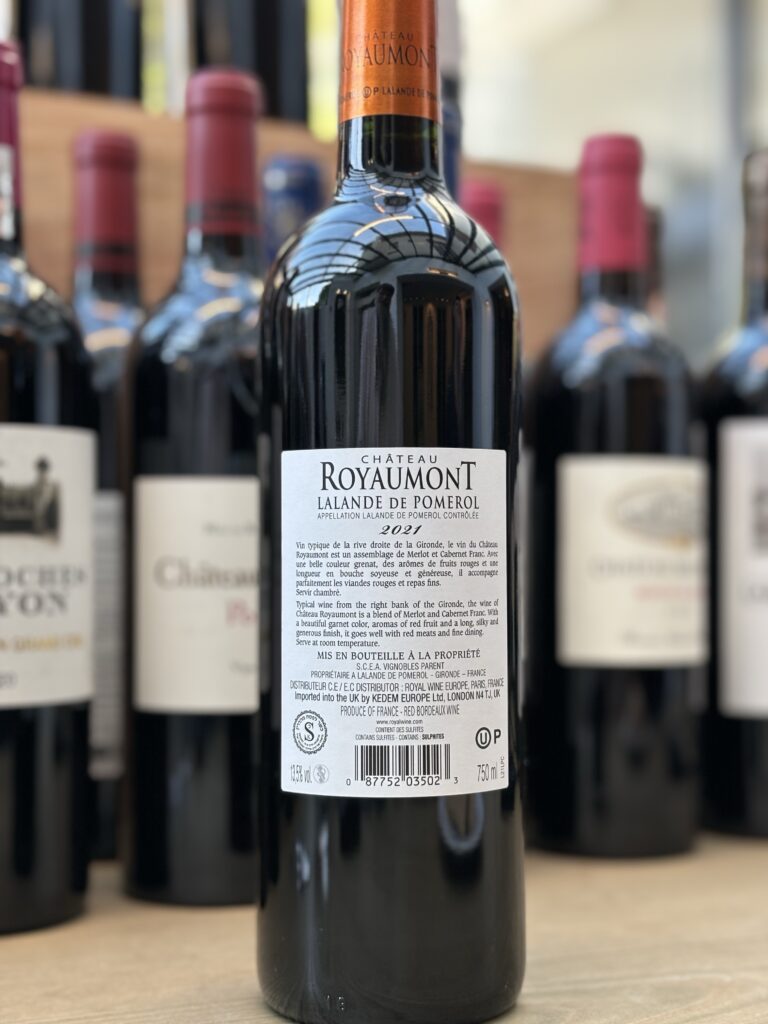 2021 Chateau Royaumont, Lalande de Pomerol (back label)
