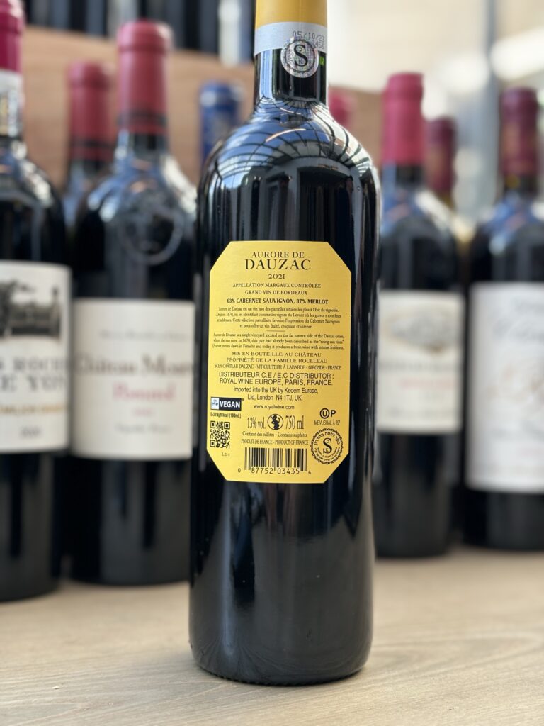 2021 Aurore de Dauzac, Margaux (back label)