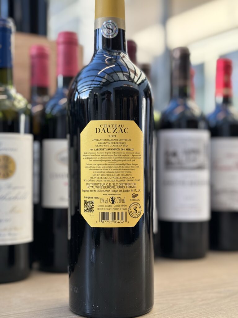 2021 Chateau Dauzac, Grand Cru Classe en 1855, Margaux (back label)