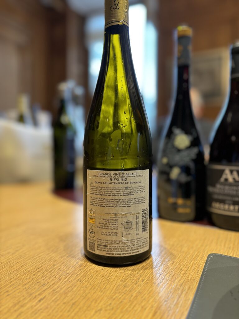 2021 Gustave Lorentz, Riesling, Grand Cru Altenberg De Bergheim, Alsace (back label);