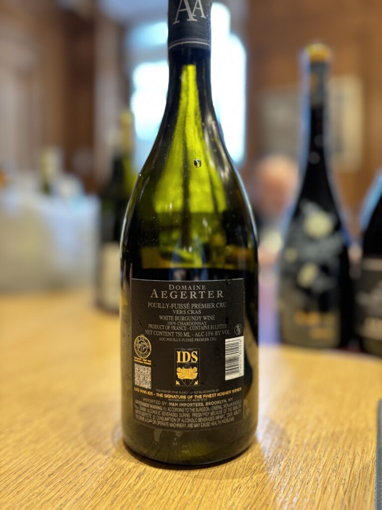 2021 Domaine Aegerter, Pouilly Fuisse, Premier Cru, Vers Cras (back label);