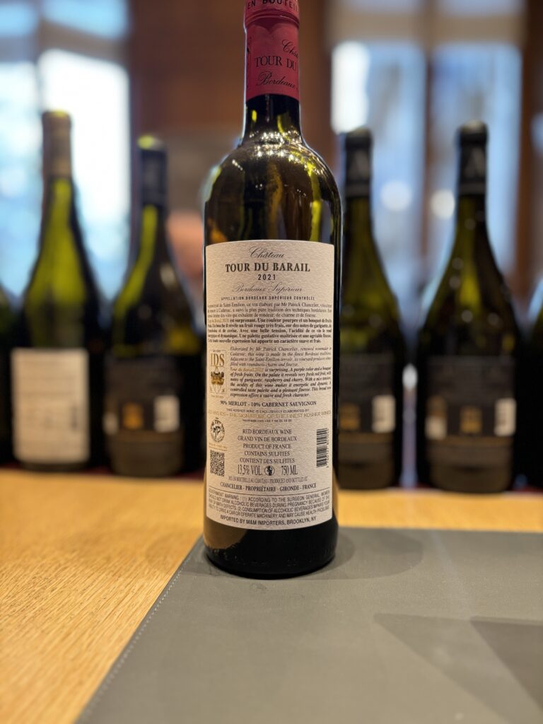 2021 Chateau Tour du Barail, Bordeaux Superieur (back label);