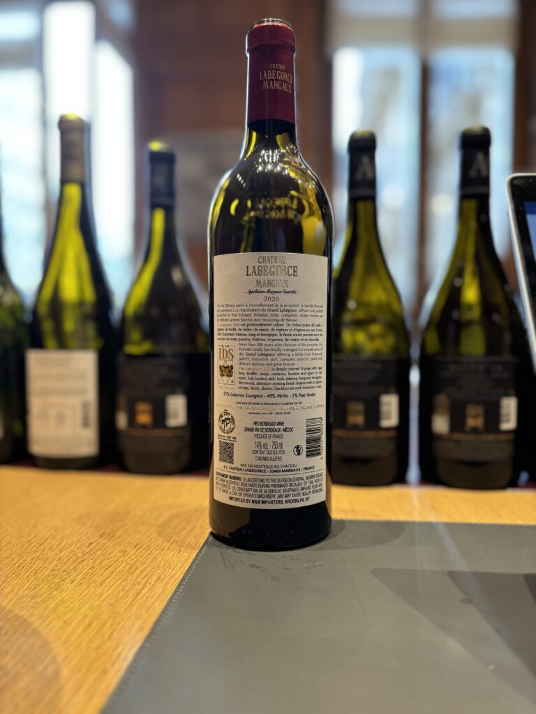 2020 Chateau Labegorce, Margaux (back label);