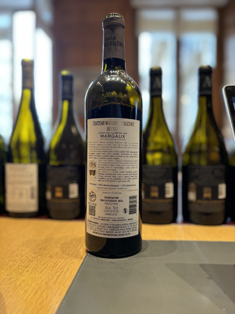 2019 Chateau Marquis d'Alesme Becker, Grand Cru Classe en 1855, Margaux (back label);
