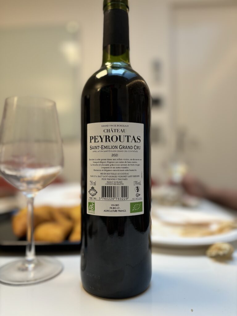 2021 Chateau Peyroutas, Saint-Emilion Grand Cru (back label);