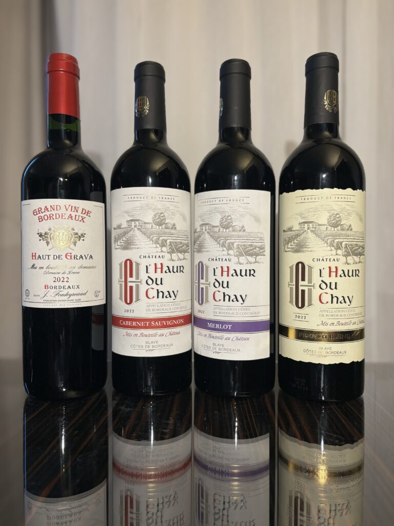 2022 Haut de Grava, Bordeaux; 2022 Chateau L’ Haur Du Chay, Merlot, Blaye Cotes de Bordeaux; 2022 Chateau L’ Haur Du Chay, Cabernet Sauvignon, Blaye Cotes de Bordeaux; 2022 Chateau L’ Haur Du Chay, French Blend, Blaye Cotes de Bordeaux;