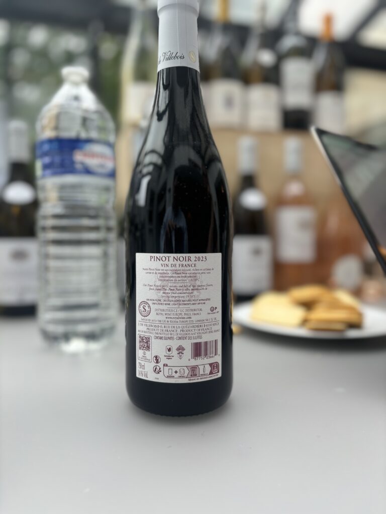 2023 J. de Villebois, Pinot Noir, Vin de France (back label);