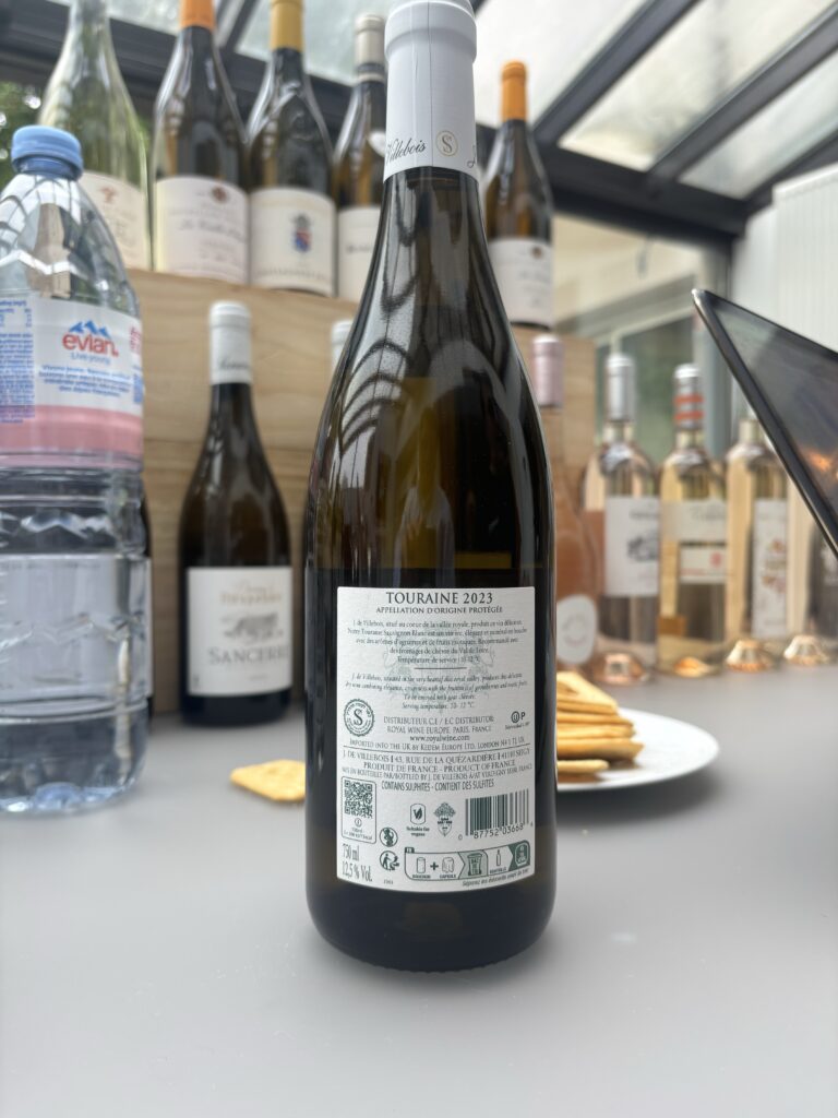 2023 J. de Villebois, Touraine, Sauvignon Blanc (back label);