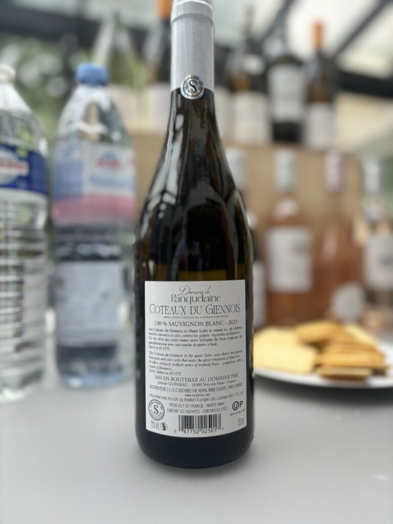 2023 Domaine de Panquelaine, Coteaux du Giennois, Sauvignon Blanc (back label);