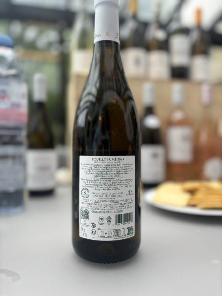2023 J. de Villebois, Pouilly Fumé (back label);