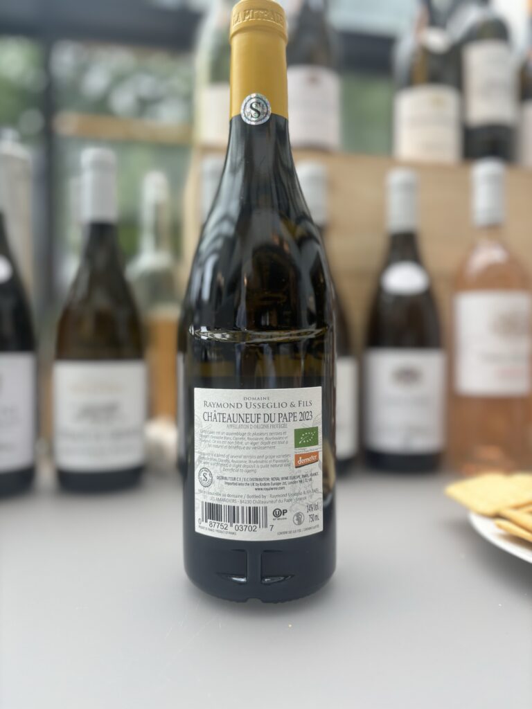 2023 Domaine Raymond Usseglio & Fils, Chateauneuf-du-Pape, Blanc (back label);