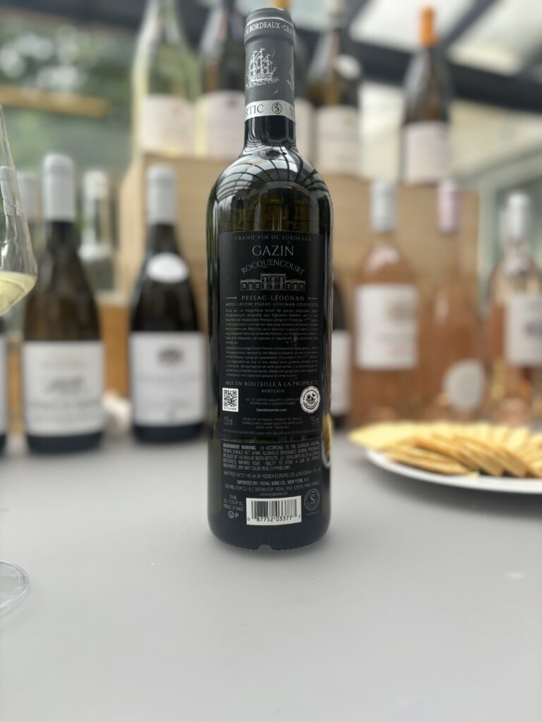 2021 Château Gazin-Rocquencourt, Blanc, Pessac-Leognan (back label);