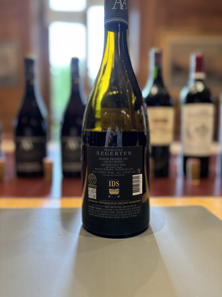 2022 Domaine Aegerter, Beaune Premier Cru, Les Reversées (back label);