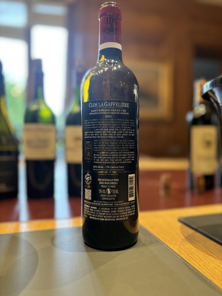 2021 Clos La Gaffelière, Saint-Emilion Grand Cru (back label);
