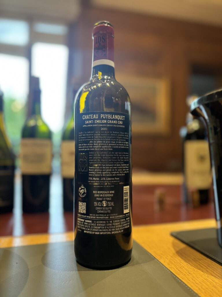 2021 Château Puyblanquet, Saint-Emilion Grand Cru (back label);