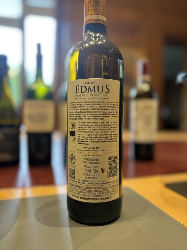 2021 Château Edmus, Saint-Emilion Grand Cru (back label);