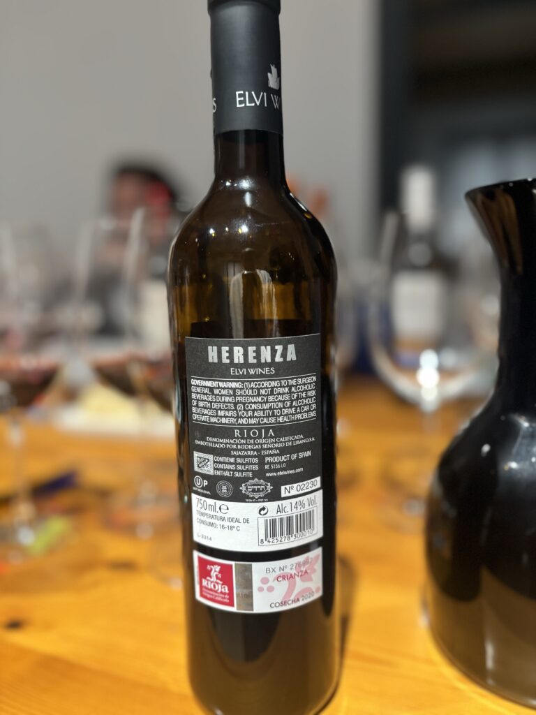 2020 Elvi Wines, Herenza, Crianza, Rioja (back label);