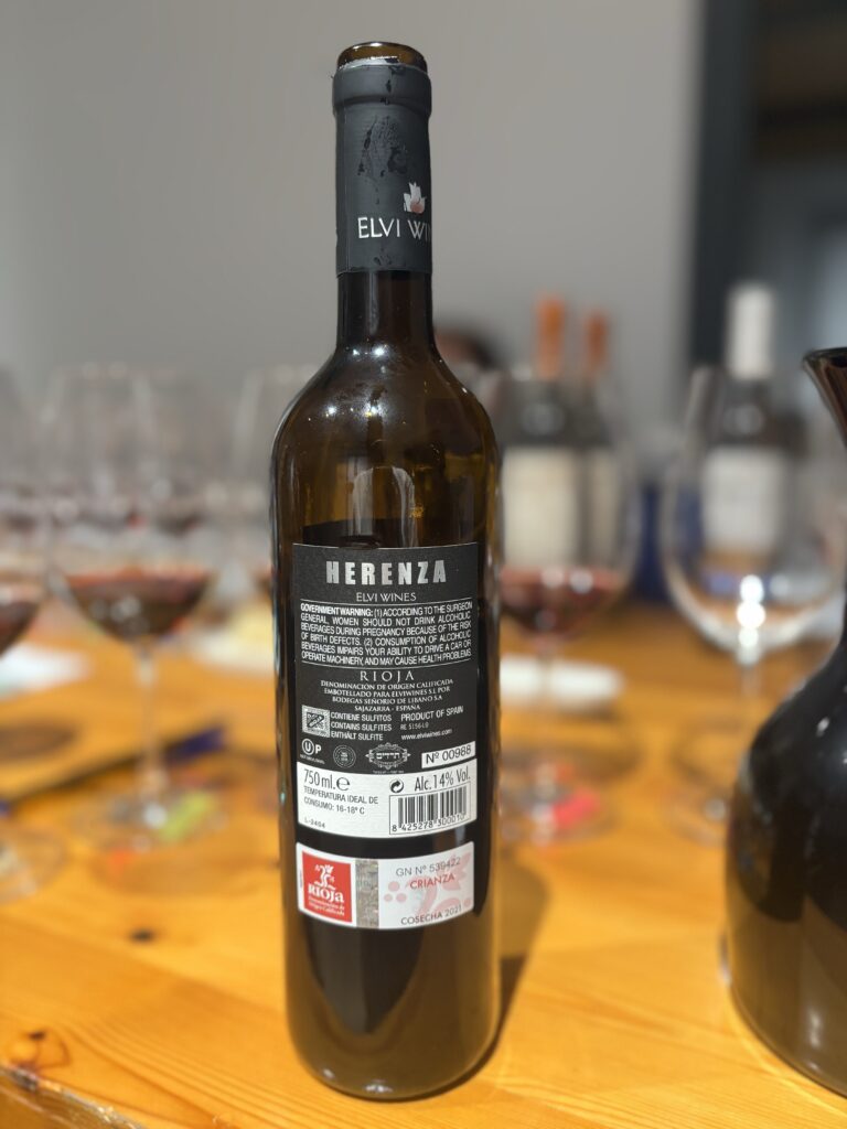 2021 Elvi Wines, Herenza, Crianza, Rioja (back label);