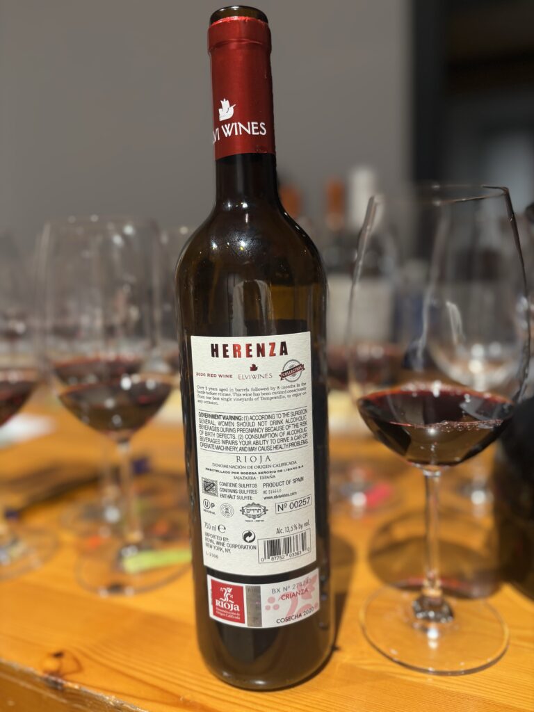 2020 Elvi Wines, Herenza, Collection, Crianza, Rioja (back label);