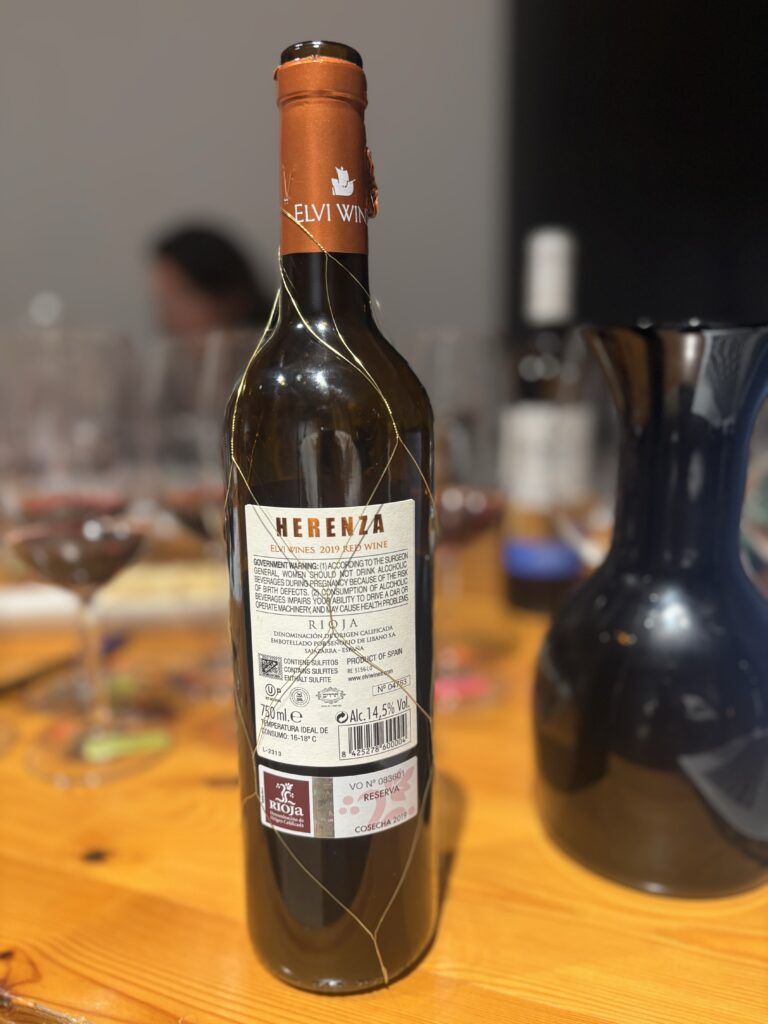 2019 Elvi Wines, Herenza, Reserva, Rioja (back label);