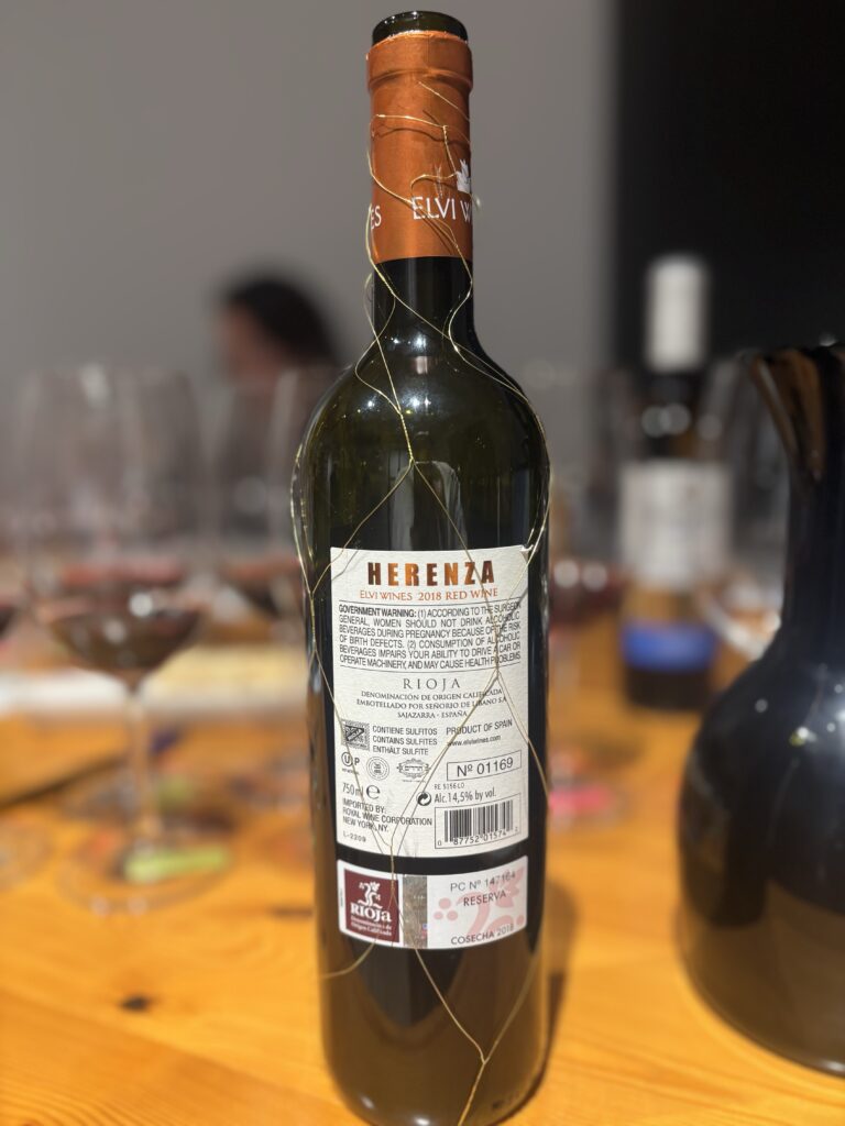 2018 Elvi Wines, Herenza, Reserva, Rioja (back label);