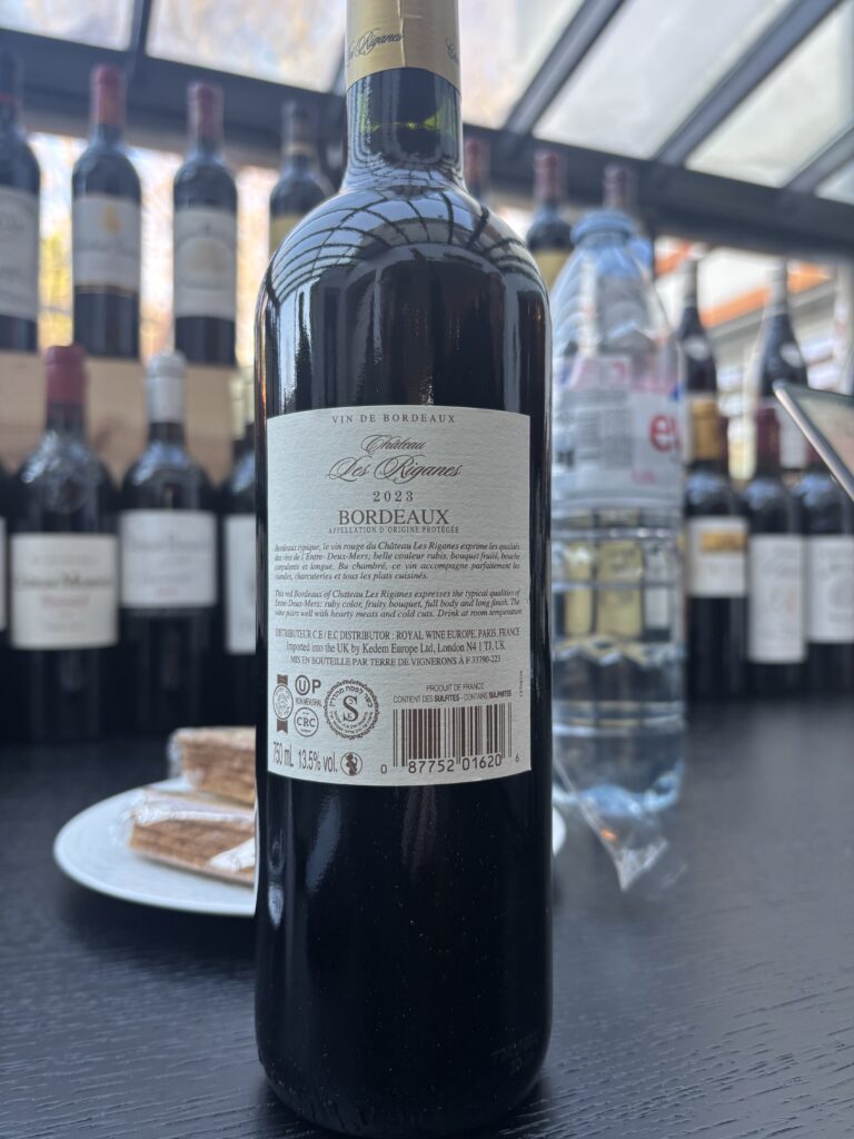 2023 Chateau les Riganes, Bordeaux (back label);