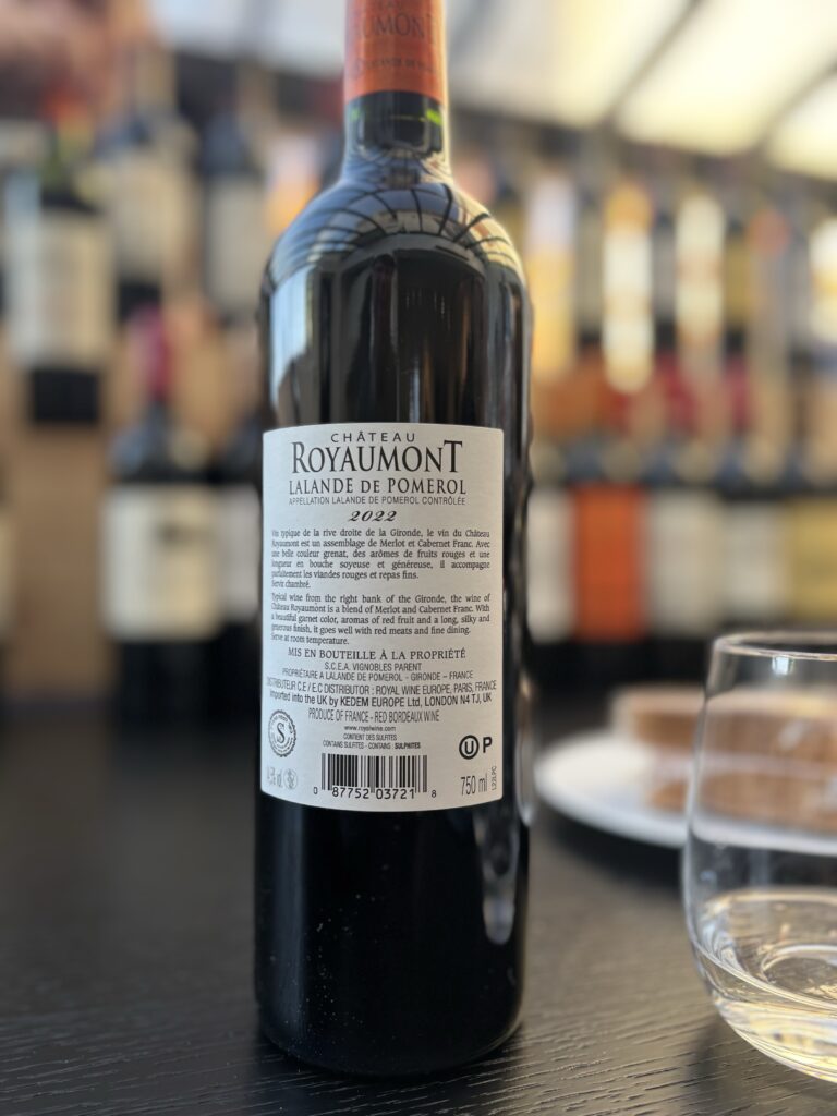 2022 Chateau Royaumont, Lalande de Pomerol (back label):