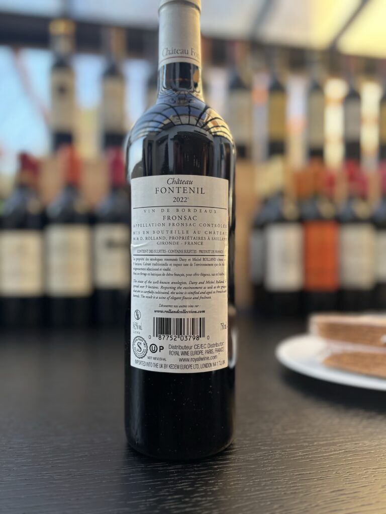 2022 Chateau Fontenil, Fronsac (back label);