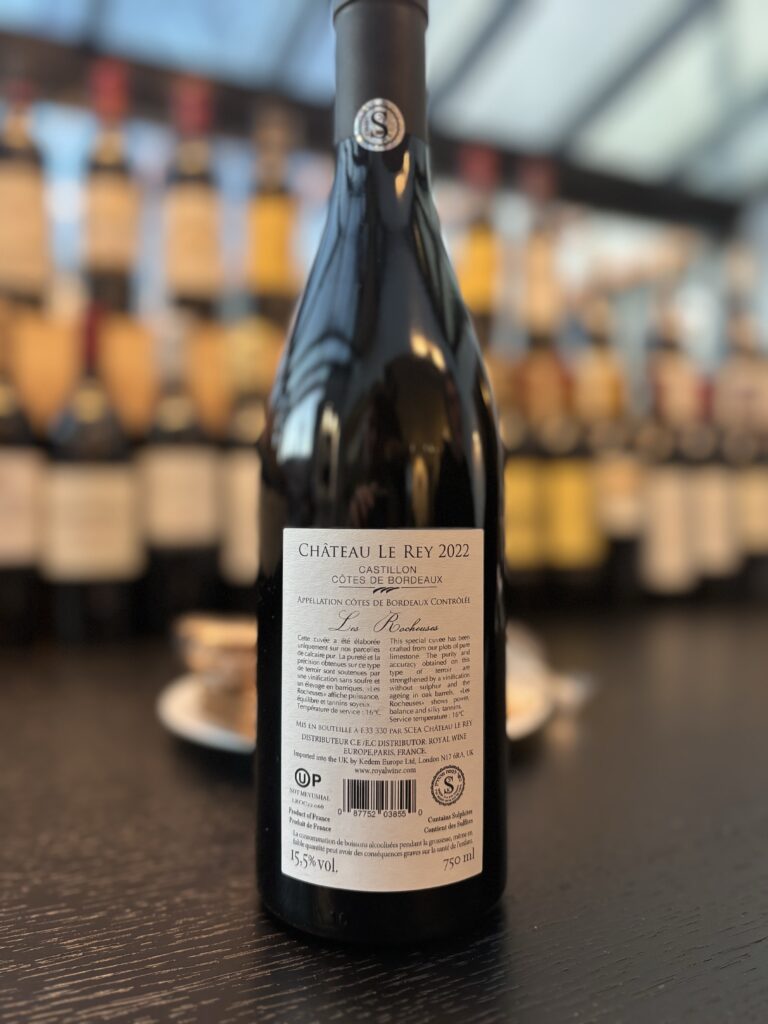2022 Chateau le Rey, Les Rocheuses, Castillon Cotes de Bordeaux (back label);