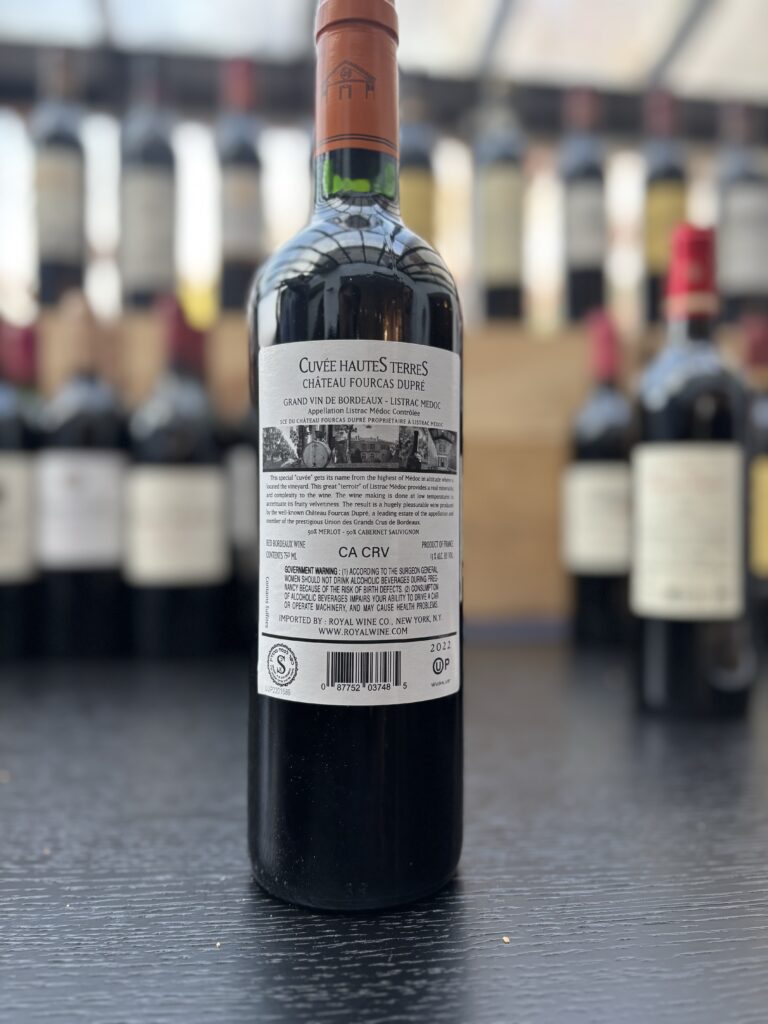 2022 Chateau Fourcas Dupre, Cuvee Hautes Terres, Listrac-Medoc (back label);