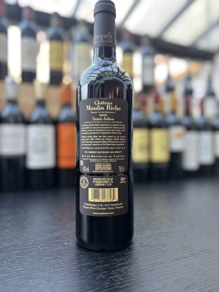 2022 Chateau Moulin Riche, Saint-Julien (back label);