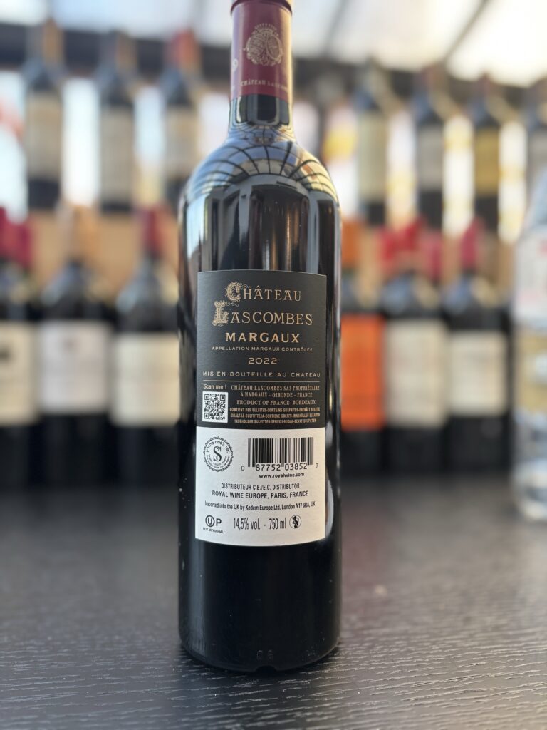 2022 Chateau Lascombes, Margaux (back label);