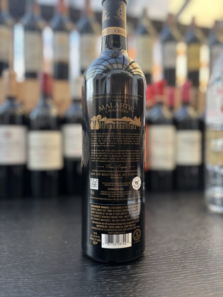 2022 Chateau Malartic Lagraviere, Grand Cru Classe de Graves, Pessac Leognan (back label);