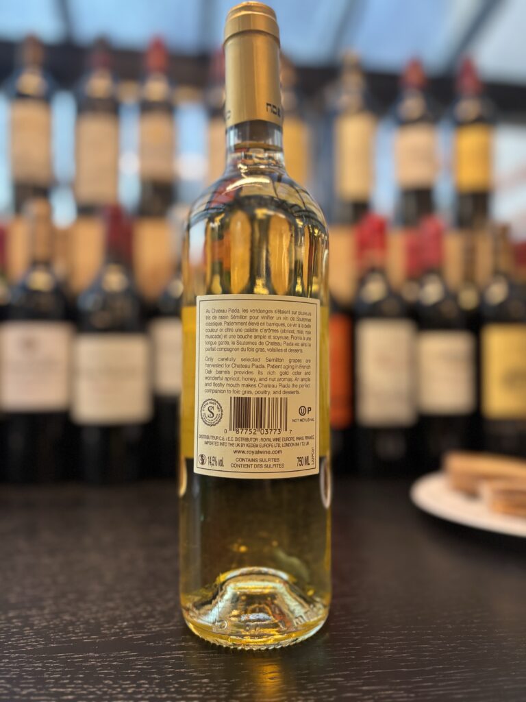 2022 Chateau Piada, Sauternes (back label);