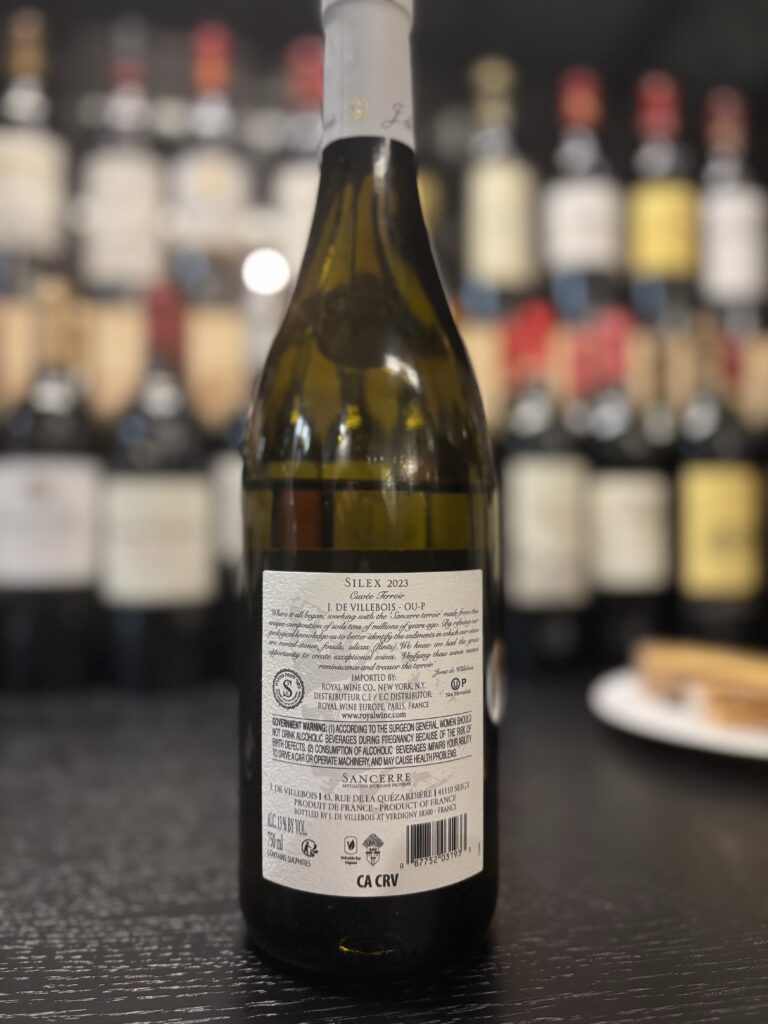 2023 J De Villebois, Sancerre, Cuvee Terroir, Silex (back label);