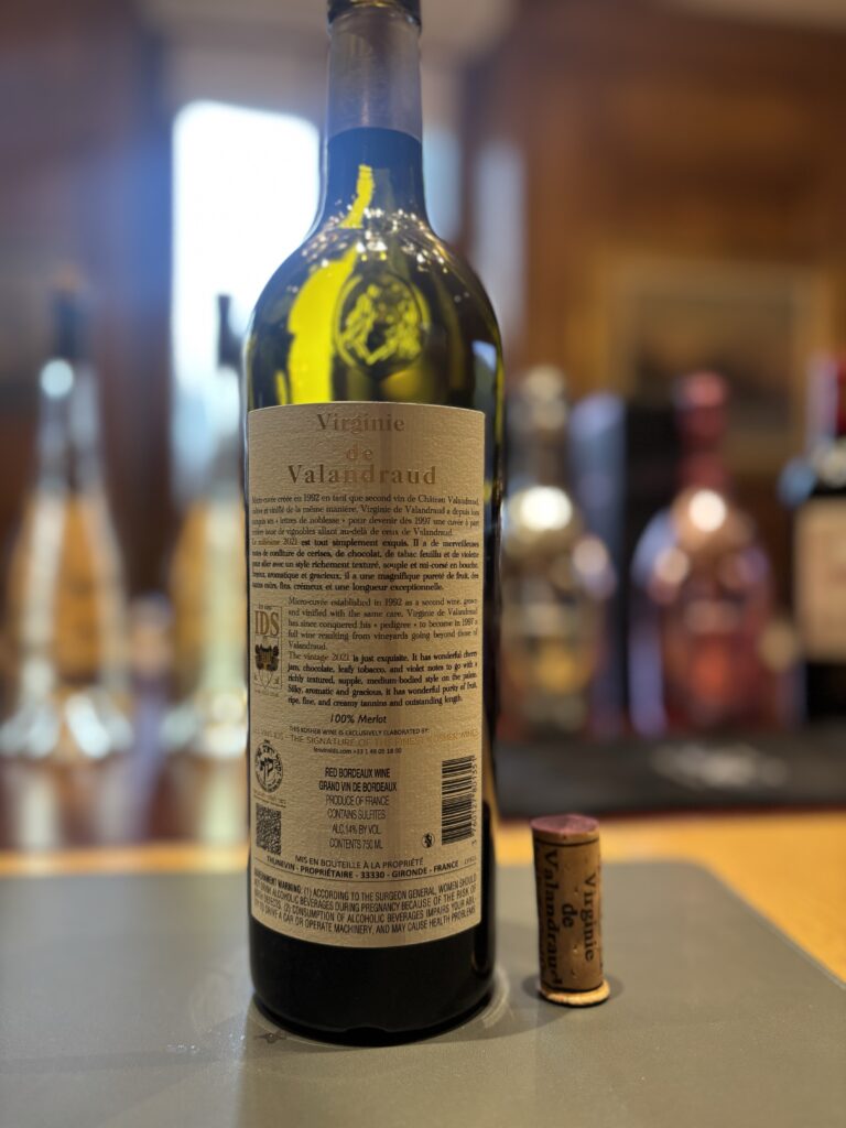 2021 Virginie de Valendraud, Saint-Emilion Grand Cru (back label);