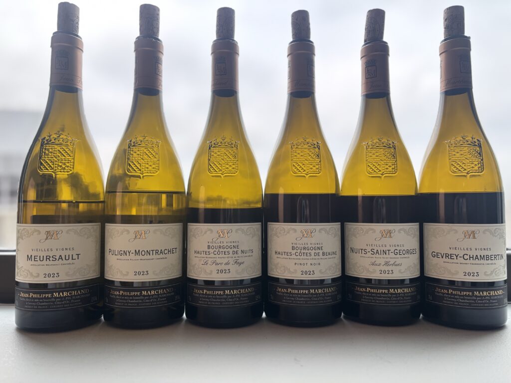 2023 JP Marchand, Meursault; 2023 JP Marchand, Puligny Montrachet; 2023 JP Marchand, Bourgogne, Hautes-Cotes de Nuits, Le parc de Faye; 2023 JP Marchand, Bourgogne, Hautes-Cotes de Beaune; 2023 JP Marchand, Bourgogne, Nuits-Saint-George, Aux Herbues; 2023 JP Marchand, Bourgogne, Gevrey-Chambertin;