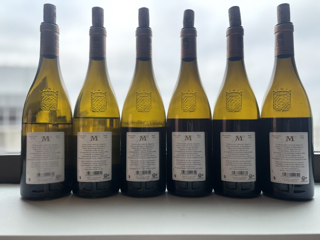 2023 JP Marchand, Meursault; 2023 JP Marchand, Puligny Montrachet; 2023 JP Marchand, Bourgogne, Hautes-Cotes de Nuits, Le parc de Faye; 2023 JP Marchand, Bourgogne, Hautes-Cotes de Beaune; 2023 JP Marchand, Bourgogne, Nuits-Saint-George, Aux Herbues; 2023 JP Marchand, Bourgogne, Gevrey-Chambertin; (back labels);