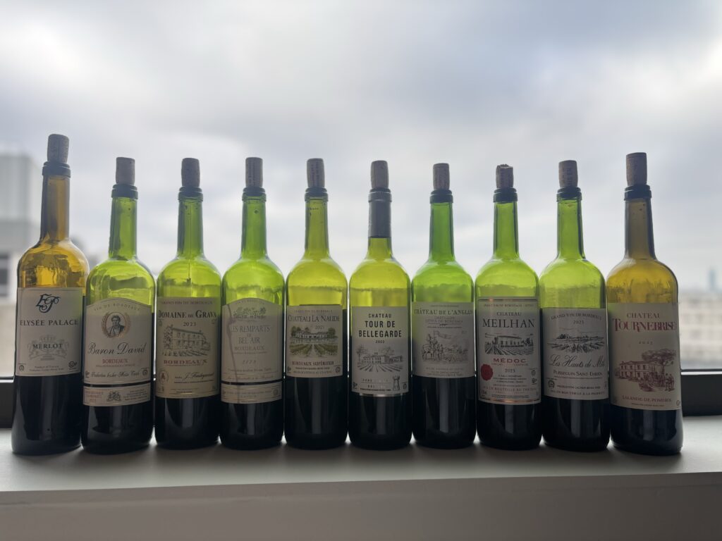 2023 Elysee Palace Merlot, Pays d’Oc; 2023 Baron David, Bordeaux; 2023 Domaine de Grava, Bordeaux; 2023 Les Remparts de Bel Air, Bordeaux; 2023 Château La Naude, Bordeaux Superieur; 2023 Château Tour de Bellegarde, Bordeaux Superieur; 2023 Chateau de L’Anglais, Castillon Côtes de Bordeaux ; 2023 Château Meilhan, Medoc; 2023 Les Hauts de Mole, Puisseguin Saint-Emilion; 2023 Chateau Tournebrise, LaLande de Pomerol;