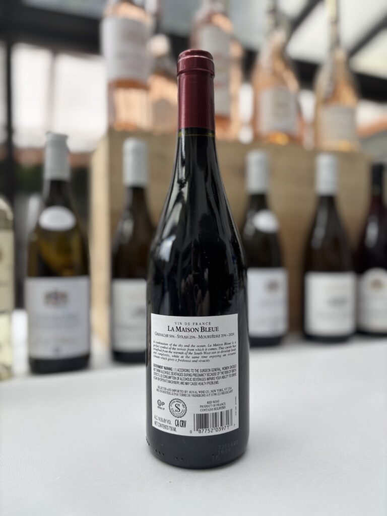 2024 La Maison Bleue, Grenache-Syrah-Mourvedre, Vin de France (back label);