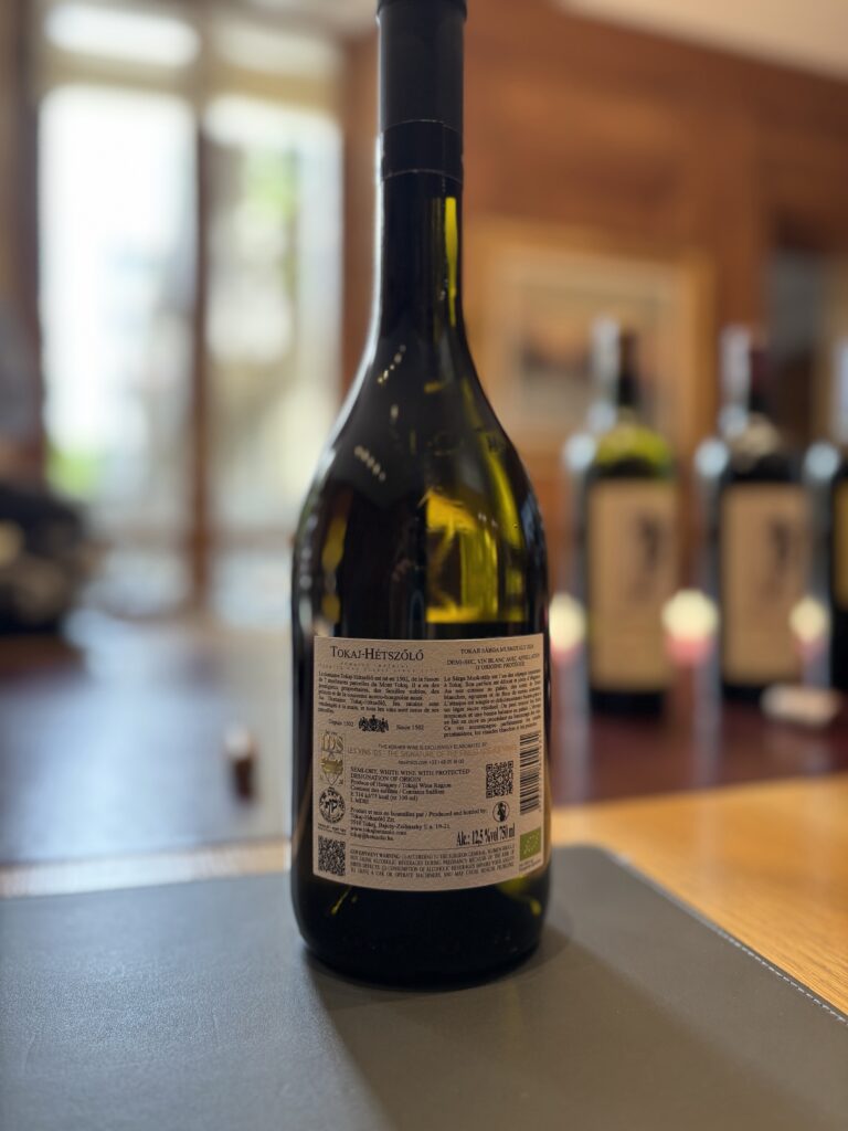 2024 Tokaj- Hétszölö, Sarga Muskotaly, Domaine Impérial Premier Cru Classé since 1772, Tokaji (back label);