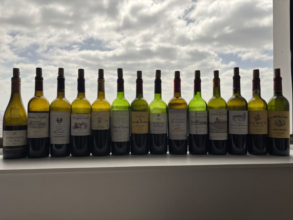 2023 JP Marchand, Aloxe-Corton, Sous Chaillots; 2022 Château Lafitte, Côtes de Bourdeau; 2022 L’Enclos de Zeide, Cuvée Boisée, Bordeaux Supérieur; 2023 Château Puygueraud, Francs-Côtes de Bordeaux; 2022 Château Haut Condissas, Prestige, Medoc; 2022 Château du Courneau, Margaux; 2022 Pavillon de Leoville Poyferre, Saint Julien; 2023 Château Roc de Boissac, Puisseguin Saint-Émilion; 2022 Vieux Château Chambeau, Reserve, Lussac Saint-Émilion; 2022 Relais de La Dominique, Saint-Émilion Grand Cru; 2022 Château Tour Baladoz, Saint-Émilion Grand Cru Classé; 2022 Château Haut Brisson, Saint-Émilion Grand Cru; 2023 Tempo D’ Angelus, Bordeaux ; 2022 Carillon D’Angelus, Saint Émilion;